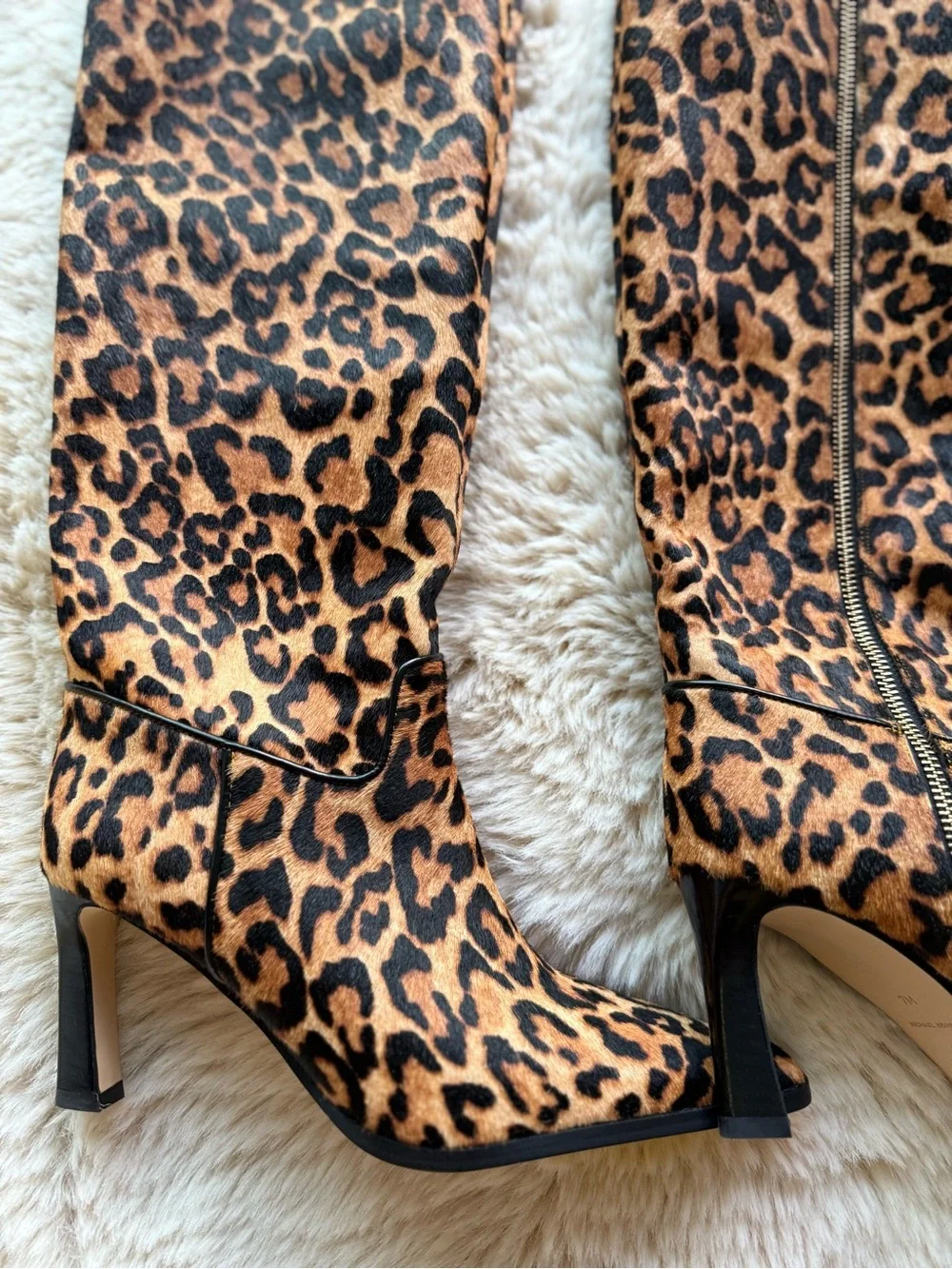 Michael Kors Leopard Print Knee-High Heeled Boots - Tan and Black